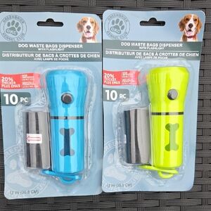 Blue and Green Dog Waste Bags Dispenser with Flashlight